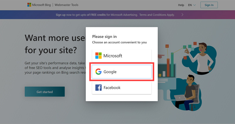 Bing Webmaster singup step two