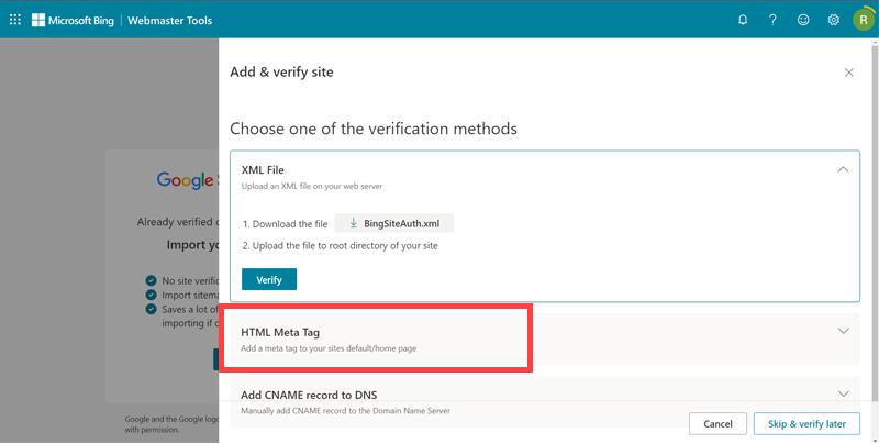 Bing Webmaster singup step six