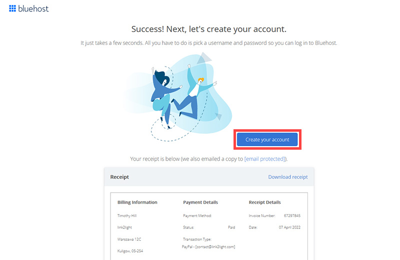 Bluehost sign up with WordPress step five