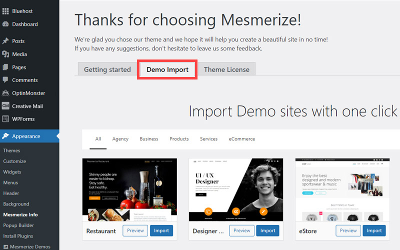 WordPress Theme demo import step nineteen