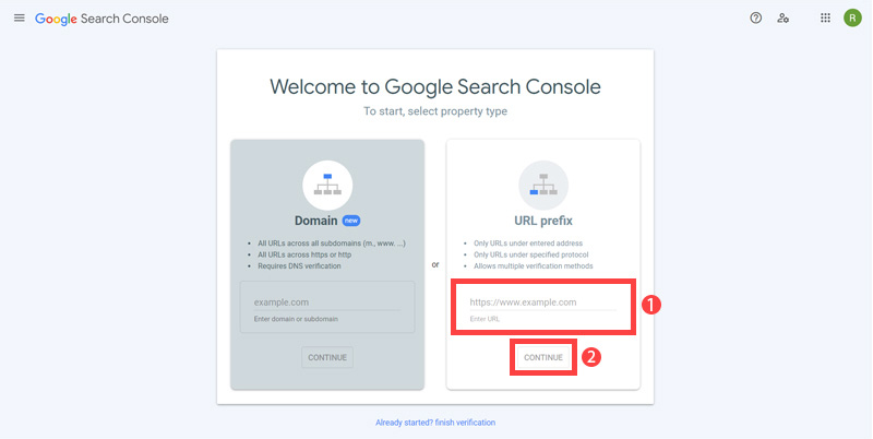 Google Search console step one